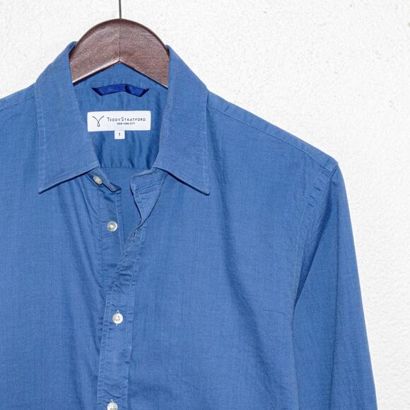 Teddy Stratford NYC Men's Zip Button up Shirt in Blue Cotton size 1 - Picture 3 of 9